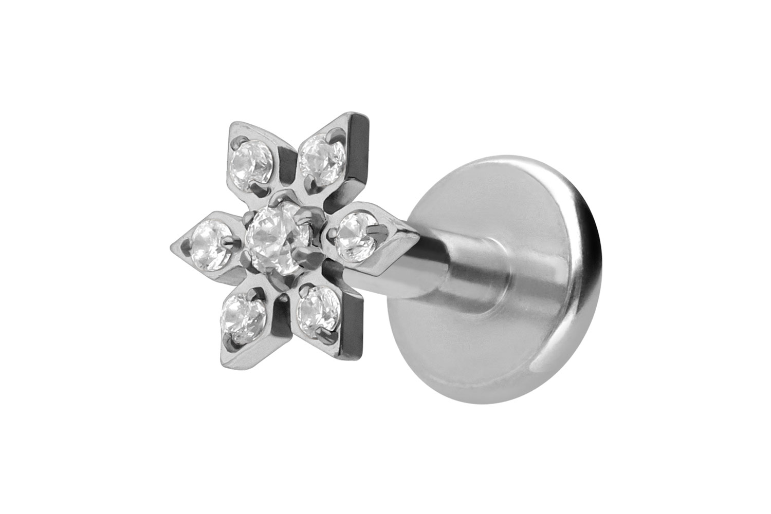 Titan Labret Piercing mit Innengewinde KRISTALLBLUME